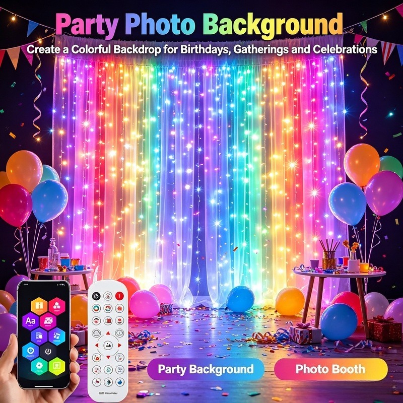Lighting Christmas Decor - Luces LED para Cortinas Controladas por